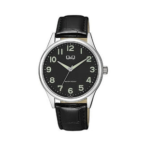 Q&Q Watch by Citizen Q59A-006PY Men Analog Watch with Black Leather Strap
