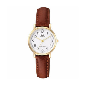 Q&Q Watch by Citizen Q979J104Y Women Analog Watch with Brown Leather Strap