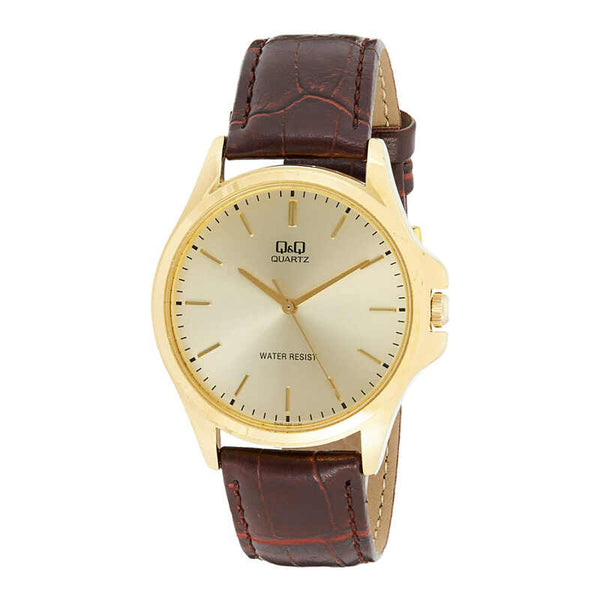 Q&Q Watch by Citizen QA06J100Y Men Analog Watch with Brown Leather Strap