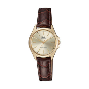 Q&Q Watch by Citizen QA07J100Y Women Analog Watch with Brown Leather Strap