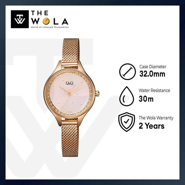 Q&Q Watch by Citizen QB73J002Y Women Analog Watch with Rose Gold Stainless Steel Strap