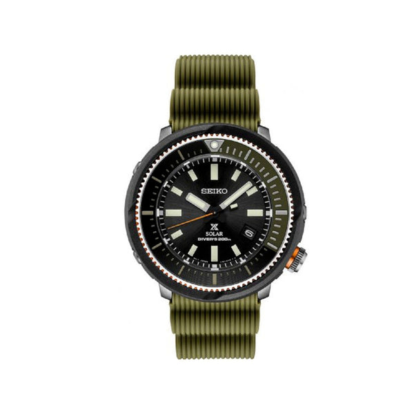 Seiko Prospex Diver's Solar Watch  SNE547 SNE547P1 SNE547P Army Green Silicone Strap Watch for men