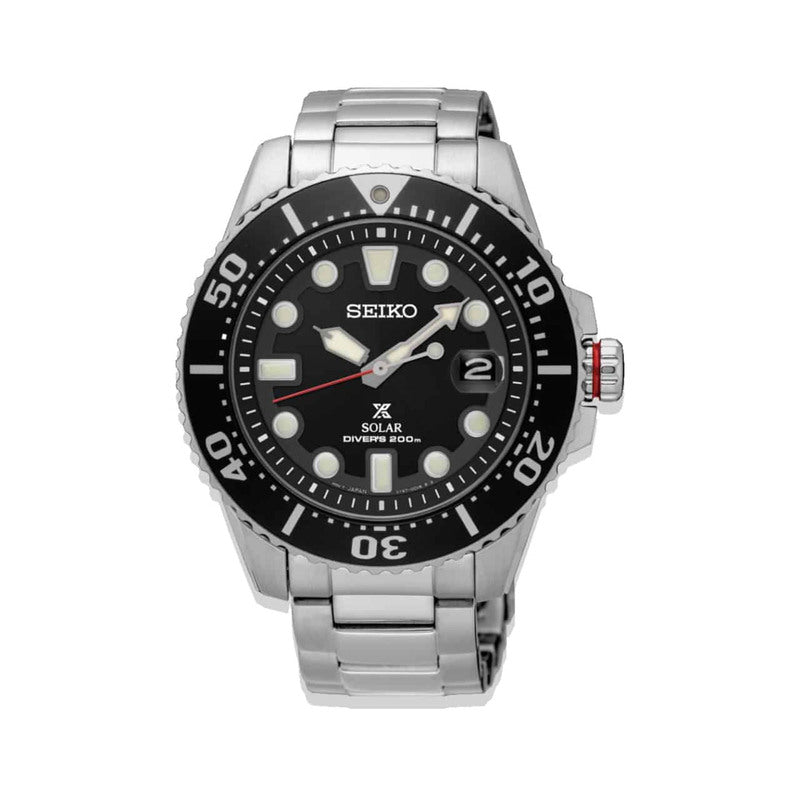 Seiko Prospex Padi Solar Diver's SNE551 SNE551P1 SNE551P 200M Black Dial Stainless Steel Band Watch for men