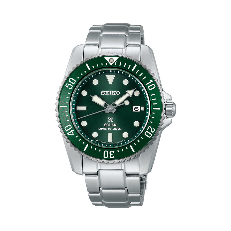 Seiko Prospex Green Dial Divers Watch SNE583 SNE583P1 SNE583P 200M Silver Stainless Steel Band Watch for men