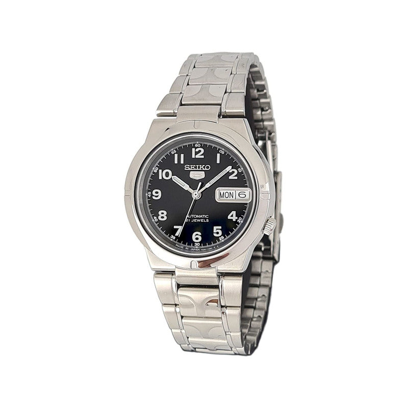 Seiko 5 Men's Automatic Watch Black Dial Analog Stainless Steel Watch For Men SNK457J