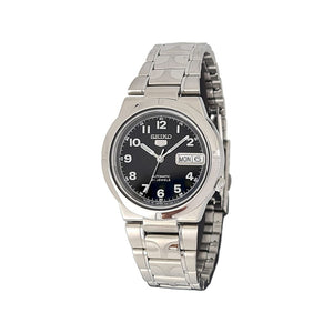 Seiko 5 Men's Automatic Watch Black Dial Analog Stainless Steel Watch For Men SNK457J