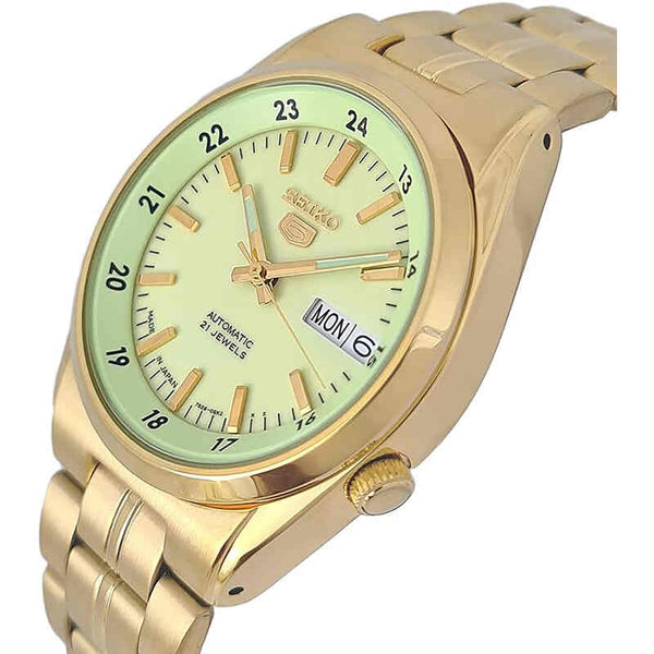 Seiko 5 21 Jewels SNK578J Men's Automatic Watch Gold Stainless Steel Strap