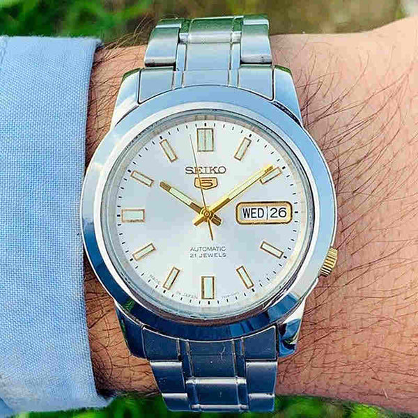 Seiko 5 21 Jewels SNKK07J Men's Automatic Watch Silver Stainless Steel Strap