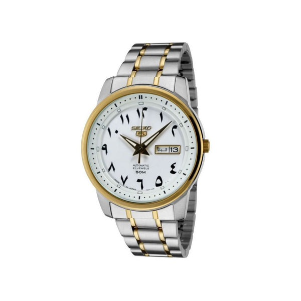 Seiko 5 Two Tone Stainless Steel White Arabic Dial Automatic SNKP22 SNKP22J1 SNKP22J Men's Watch
