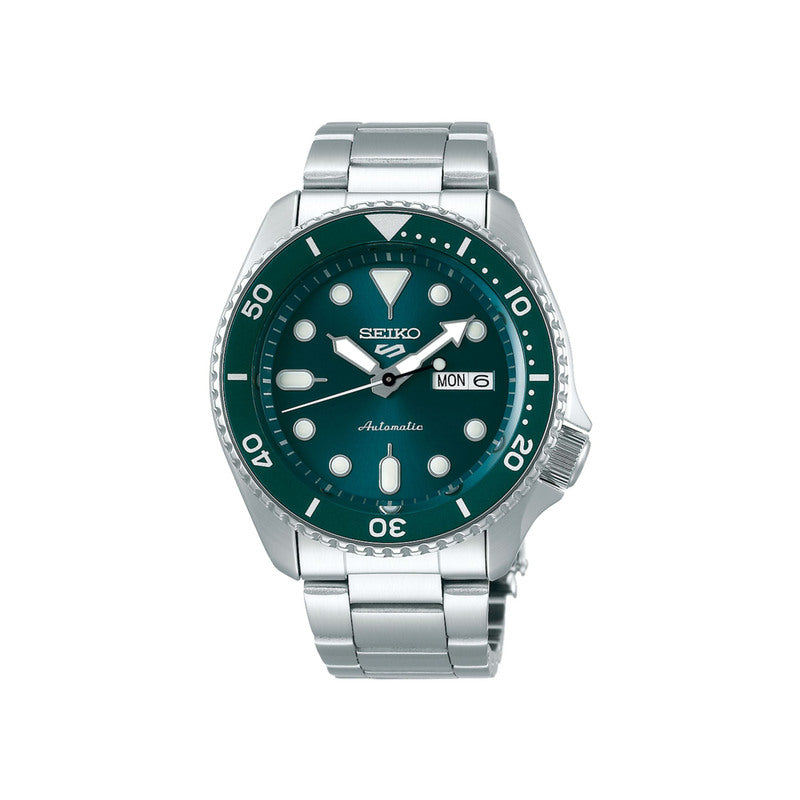 Seiko 5 Sports Superman SRPD61K1 Automatic 100M Green Dial Silver Stainless Steel Bracelet Men's Watch