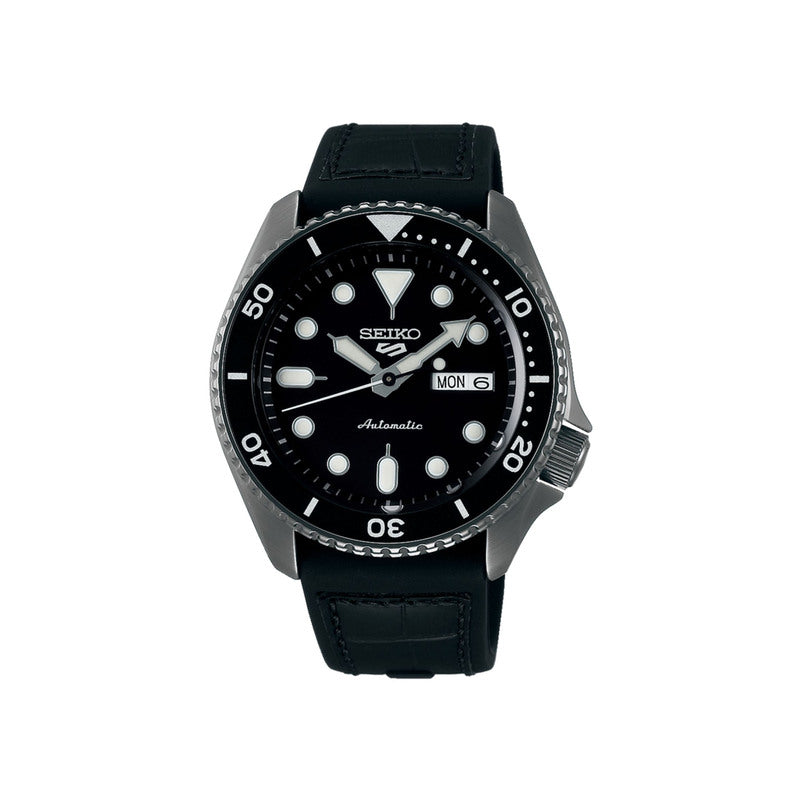 Seiko 5 Sports SRPD65K3 Automatic Black Dial Hardlex Crystal Glass Gunmetal Stainless Steel Case Black Silicone Strap Men's Watch