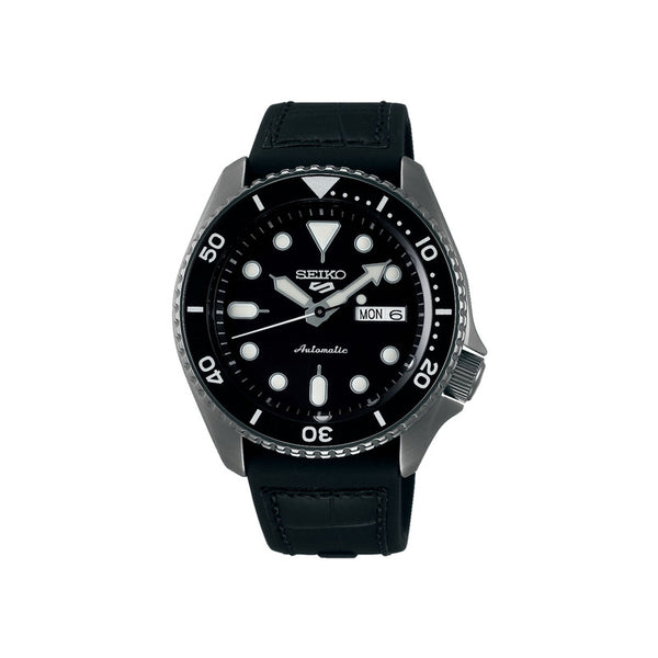Seiko 5 Sports SRPD65K3 Automatic Black Dial Hardlex Crystal Glass Gunmetal Stainless Steel Case Black Silicone Strap Men's Watch