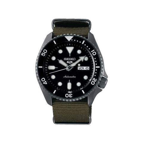 Seiko 5 Sports Superman SRPD65K4 Automatic Men's Watch with Black Dial and Dark Green Nylon Strap