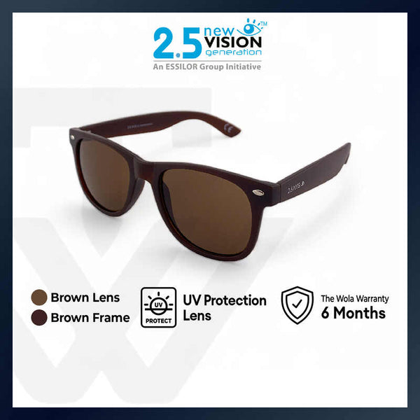 2.5 NVG by Essilor Unisex's Rectangle Frame Brown Plastic UV Protection Sunglasses