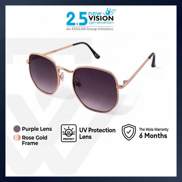 2.5 NVG by Essilor Unisex's Square Frame Rose Gold Metal UV Protection Sunglasses