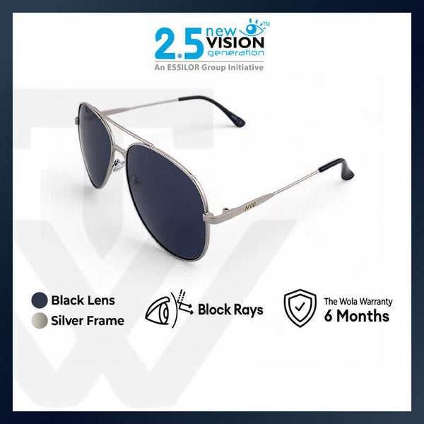 2.5 NVG by Essilor Unisex's Aviator Frame Silver Metal UV Protection Sunglasses