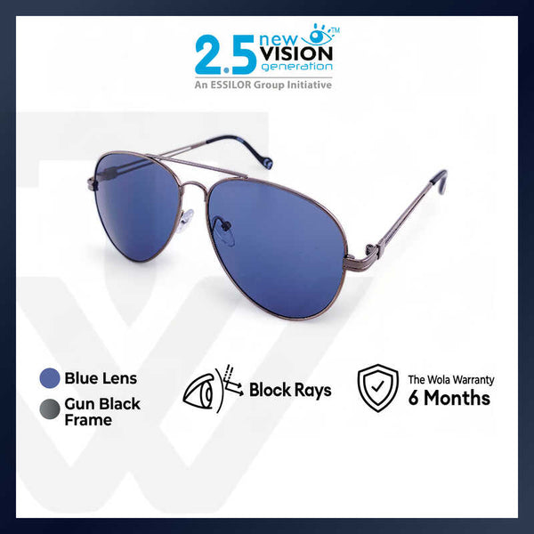 2.5 NVG by Essilor Unisex's Aviator Frame Grey Metal UV Protection Sunglasses