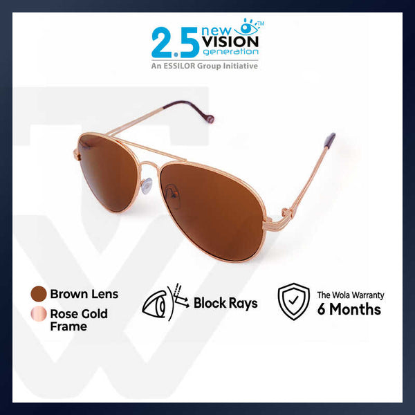 2.5 NVG by Essilor Unisex's Aviator Frame Rose Gold Metal UV Protection Sunglasses