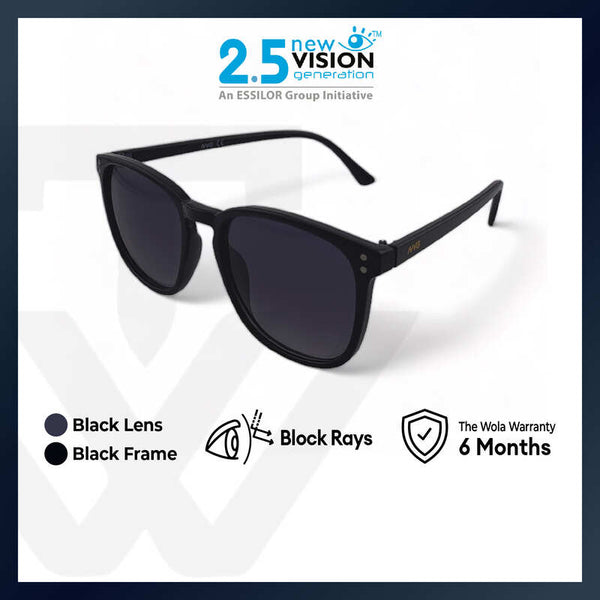 2.5 NVG by Essilor Unisex's Rectangle Frame Black Plastic UV Protection Sunglasses