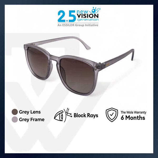 2.5 NVG by Essilor Unisex's Rectangle Frame Grey Plastic UV Protection Sunglasses