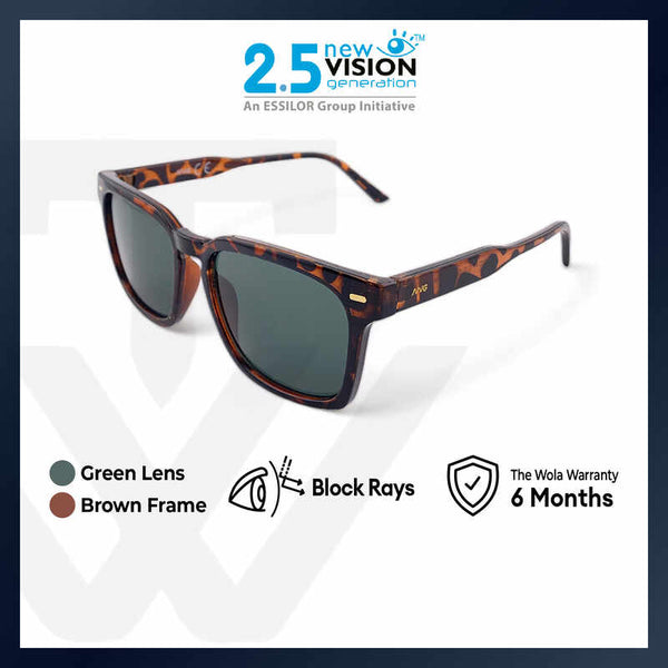 2.5 NVG by Essilor Unisex's Rectangle Frame Brown Plastic UV Protection Sunglasses
