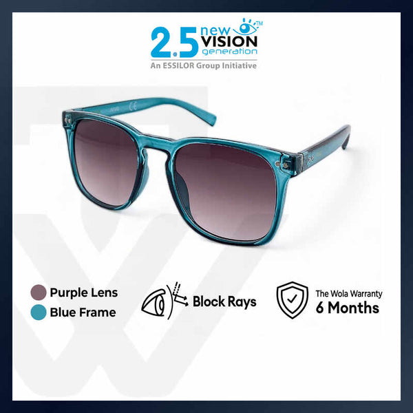 2.5 NVG by Essilor Unisex's Rectangle Frame Blue Plastic UV Protection Sunglasses