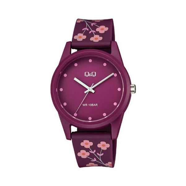 Q&Q Watch by Citizen V08A-002VY Women Analog Watch with Red Rubber Strap