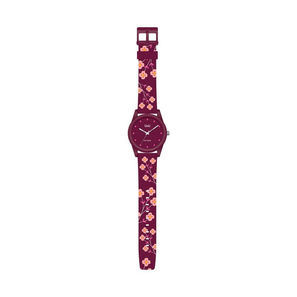 Q&Q Watch by Citizen V08A-002VY Women Analog Watch with Red Rubber Strap