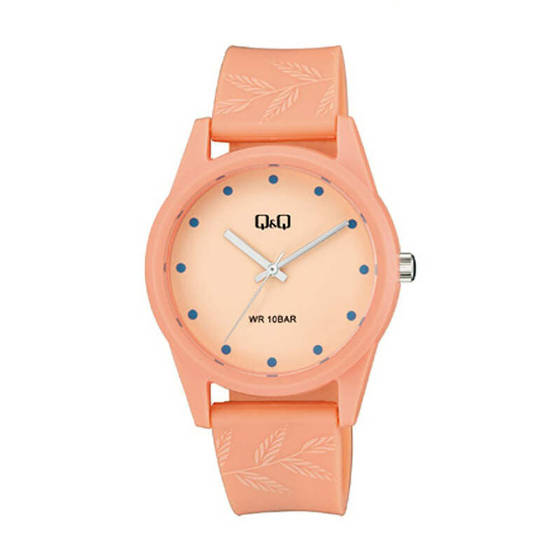 Q&Q Watch by Citizen V08A-005VY Women Analog Watch with Orange Rubber Strap
