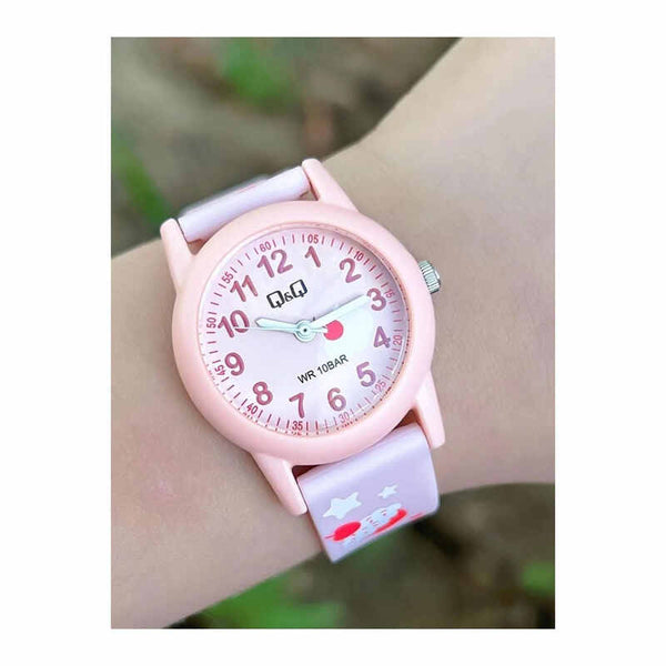 Q&Q Watch By Citizen V22A-001VY Kids Analog Watch with Pink Resin Strap