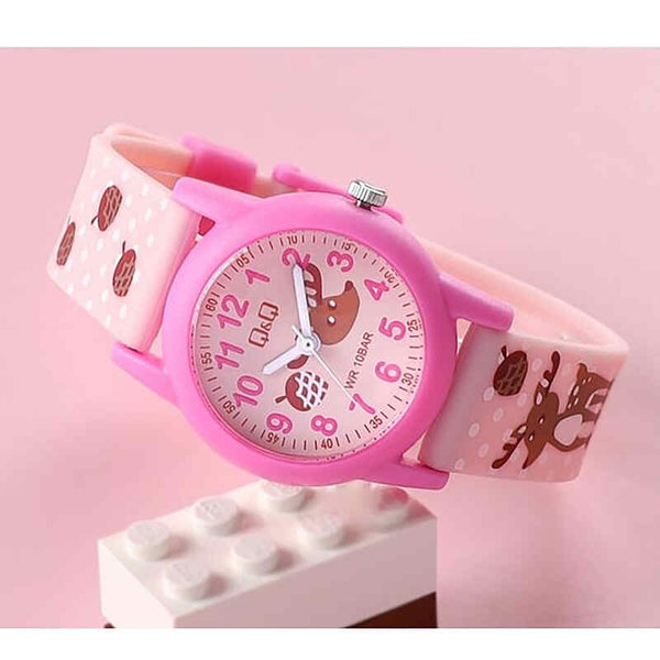 Q&Q Watch By Citizen V22A-015VY Kids Analog Watch with Pink Resin Strap