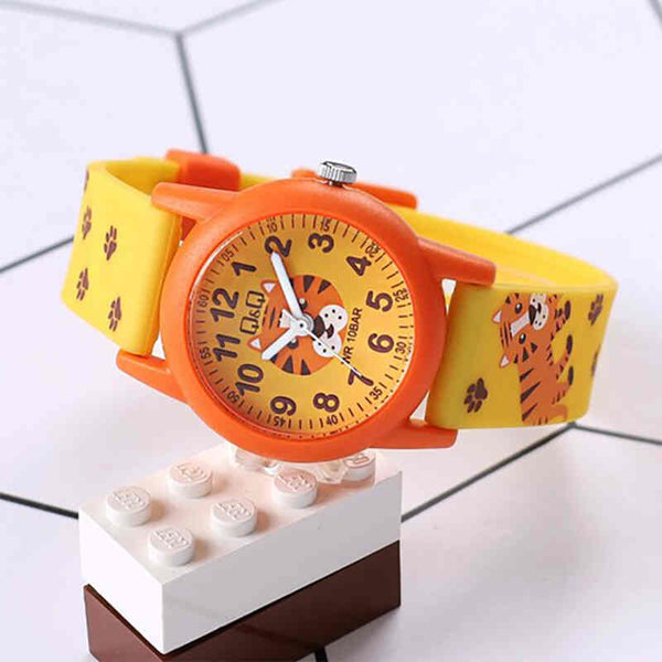 Q&Q Watch By Citizen V22A-016VY Kids Analog Watch with Yellow Resin Strap