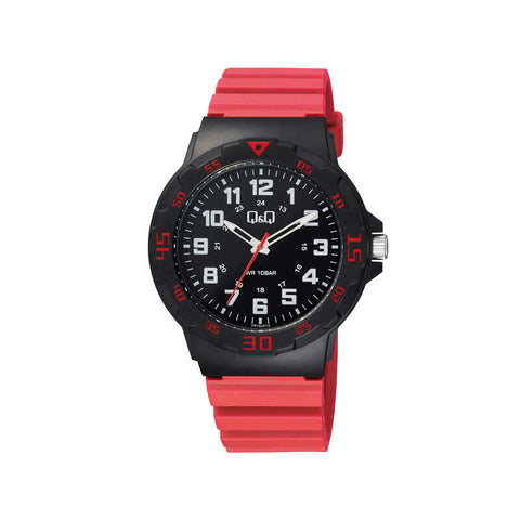 Q&Q Watch By Citizen VR18J013Y Men Analog Watch with Red Rubber Strap