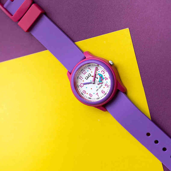Q&Q Watch By Citizen VS59J003Y Kids Analog Watch with Purple Rubber Strap
