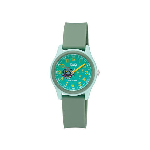Q&Q Watch By Citizen VS59J006Y Kids Analog Watch with Green Rubber Strap