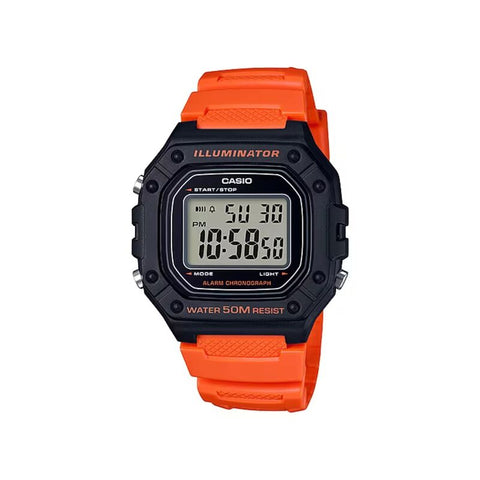 Casio Men's Digital Watch W-218H-4B2V Orange Resin Band Men Sport Watch