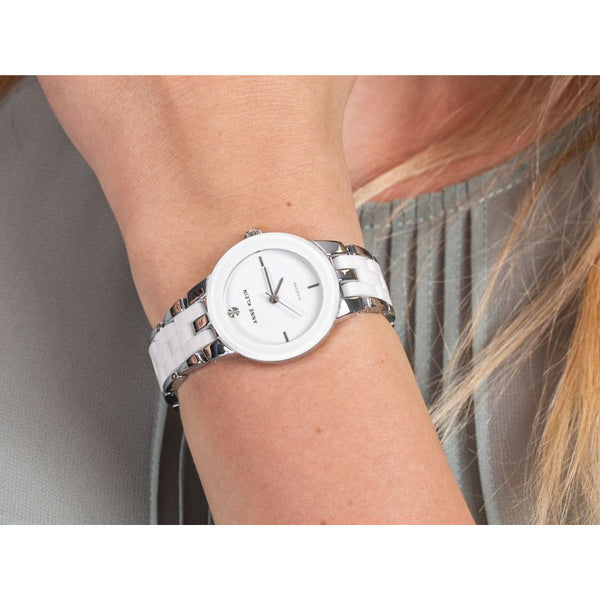 Anne Klein Women's Analog Watch AK-1611WTSV Silverstone and White Ceramic Bracelet Watch