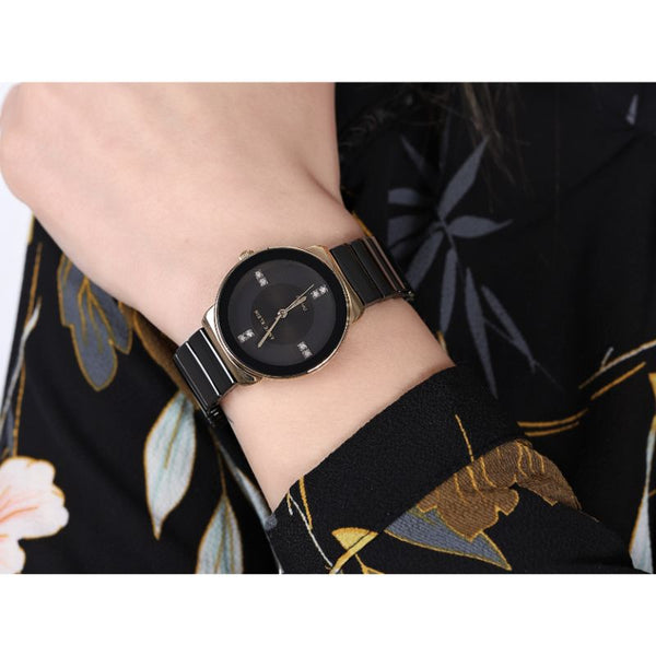 Anne Klein Women's Analog Watch AK-2714BKGB Diamond-Accented and Ceramic Bracelet Watch