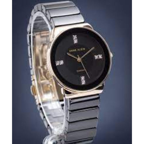 Anne Klein Women's Analog Watch AK-2714BKGB Diamond-Accented and Ceramic Bracelet Watch