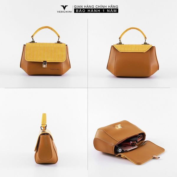 Verchini Angular Flap Metallic Top Handle Bag Handbag Women Bag