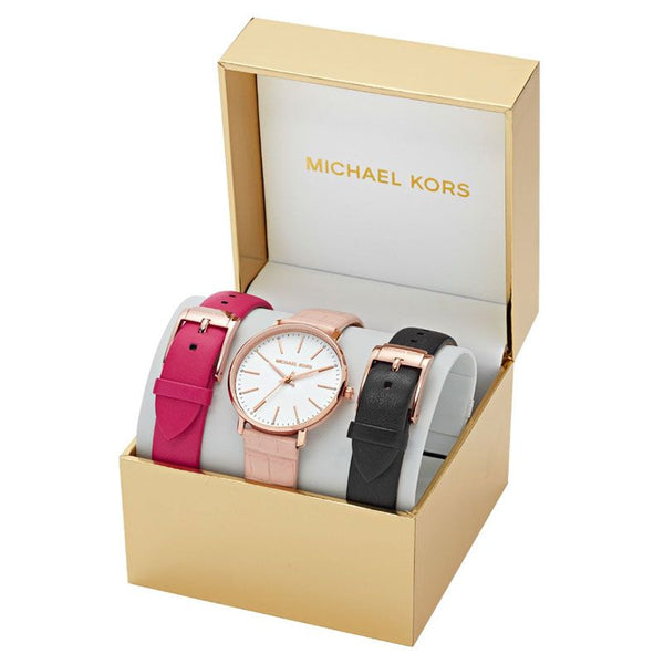 Michael Kors Women's Pyper Three-Hand Multi-Color Leather Watch Set MK2775