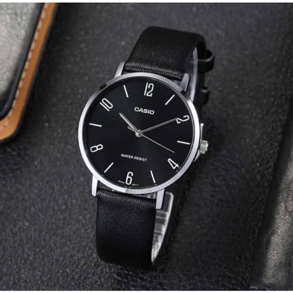 Casio Men's Analog Watch MTP-VT01L-1B2 Black Leather Watch