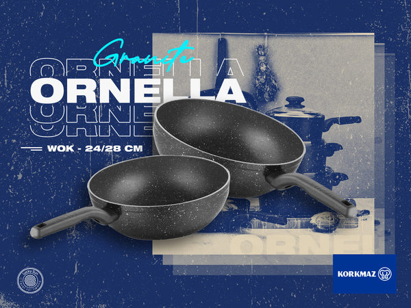 Korkmaz Ornella Non-Stick Frying Pan with Glass Lid 26x5 cm Germany Granite Coating (Made in Turkey)